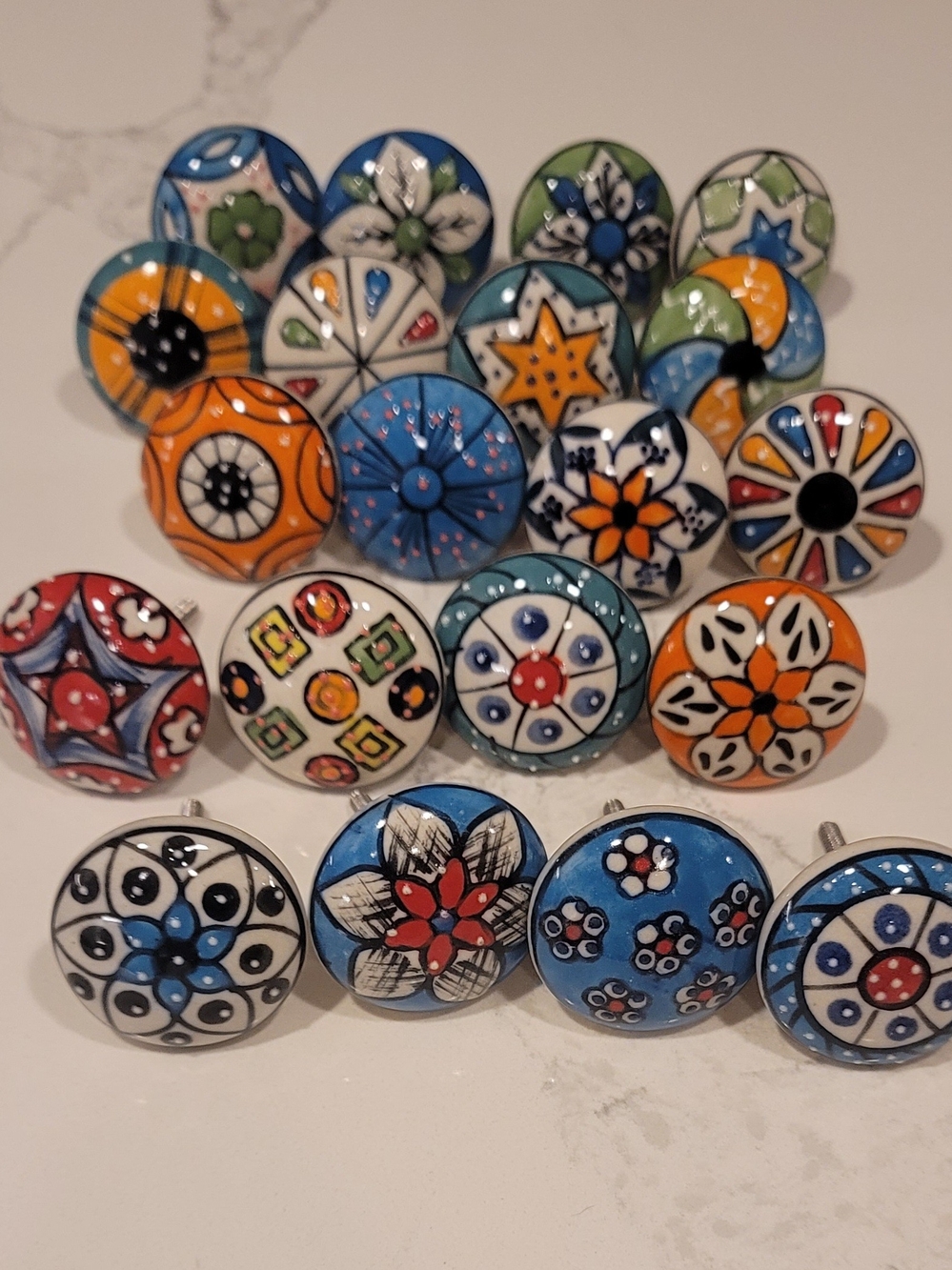 20 pc Hand-Painted Ceramic Floral Drawer Pull Knobs –Multicolor Kitchen Dresser